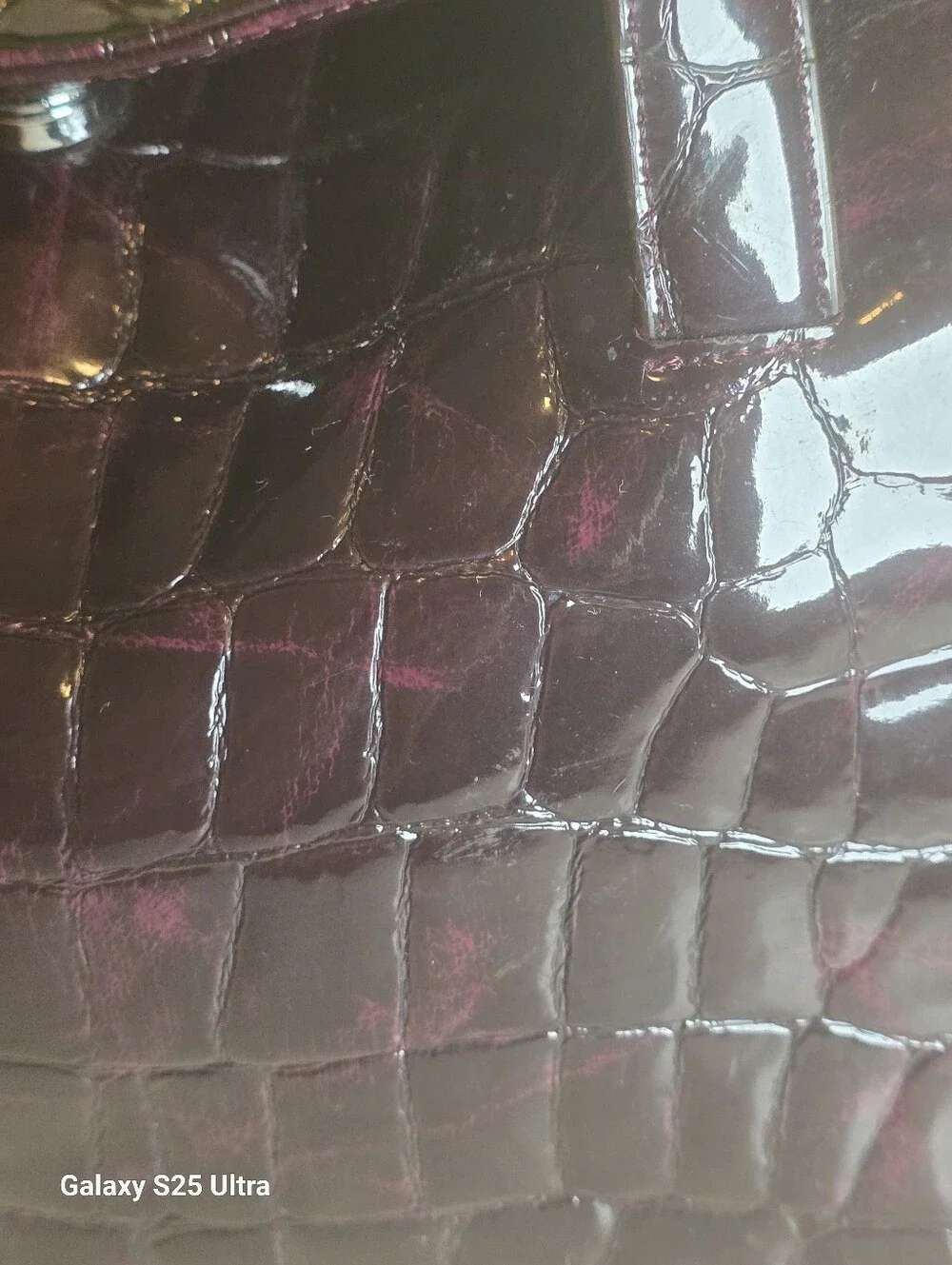 Vintage City DKNY Deep Purple Crocodile Embossed Top Handle Bag Tote EUC